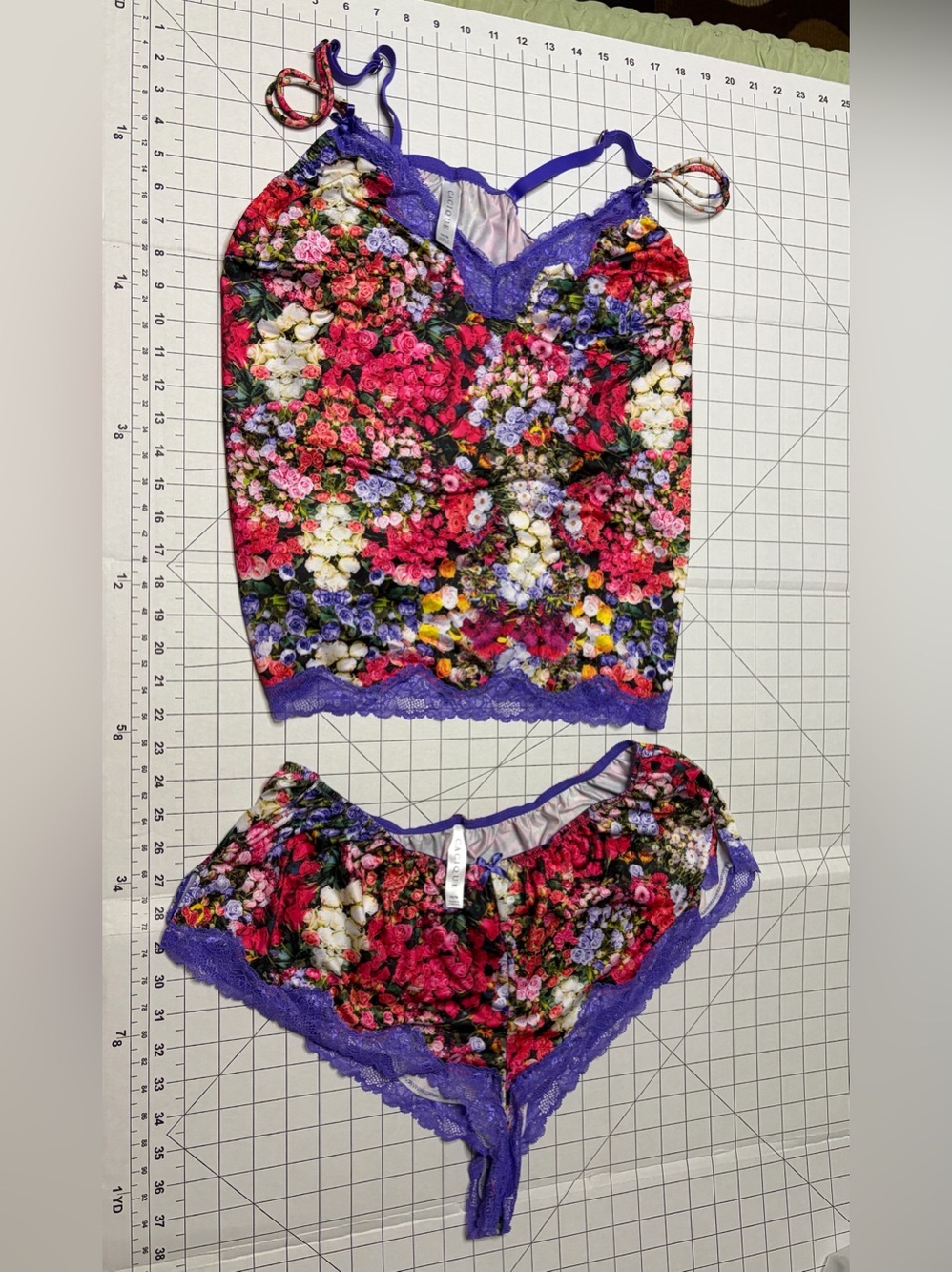 Cacique Purple Trim Floral Cami & Brief Set